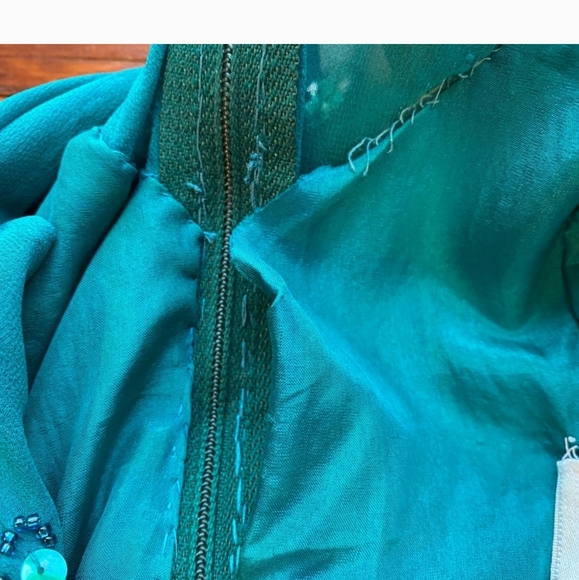 Vintage Landa Aqua Green Silk Sequin Beaded Long Evening Gown - Picture 9 of 9
